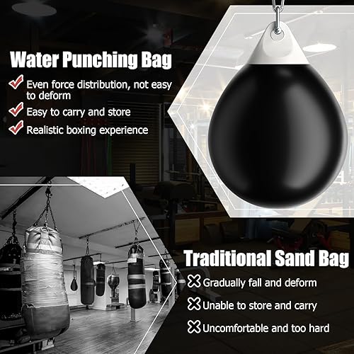 Miniatura 8 de GYMAX Saco de boxeo, bolsa de agua con inyector de agua y accesorios para colgar, bolsa de boxeo plegable resistente para gimnasio en casa, equipo