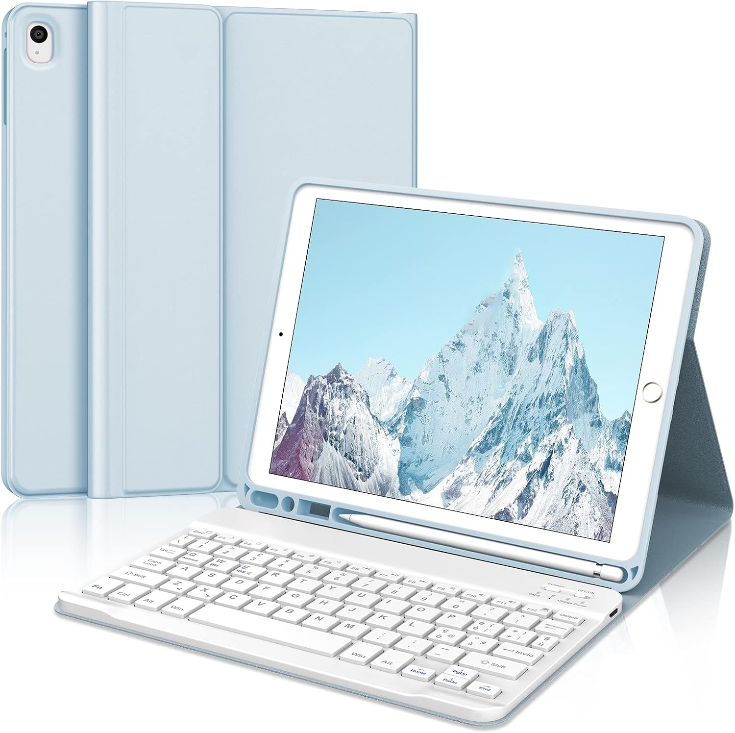 SOPPY Custodia Con Tastiera Per IPad 10.2 Pollici (9a/8a/7a Gen) - Custodia Magnetica Con Tastiera Bluetooth Staccabile, Autonomie 72h, Angoli Multipli