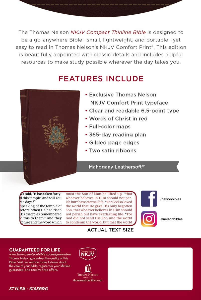 NKJV, Thinline Bible, Compact, Leathersoft, Burgundy, Red Letter, Comfort Print: Holy Bible, New King James Version