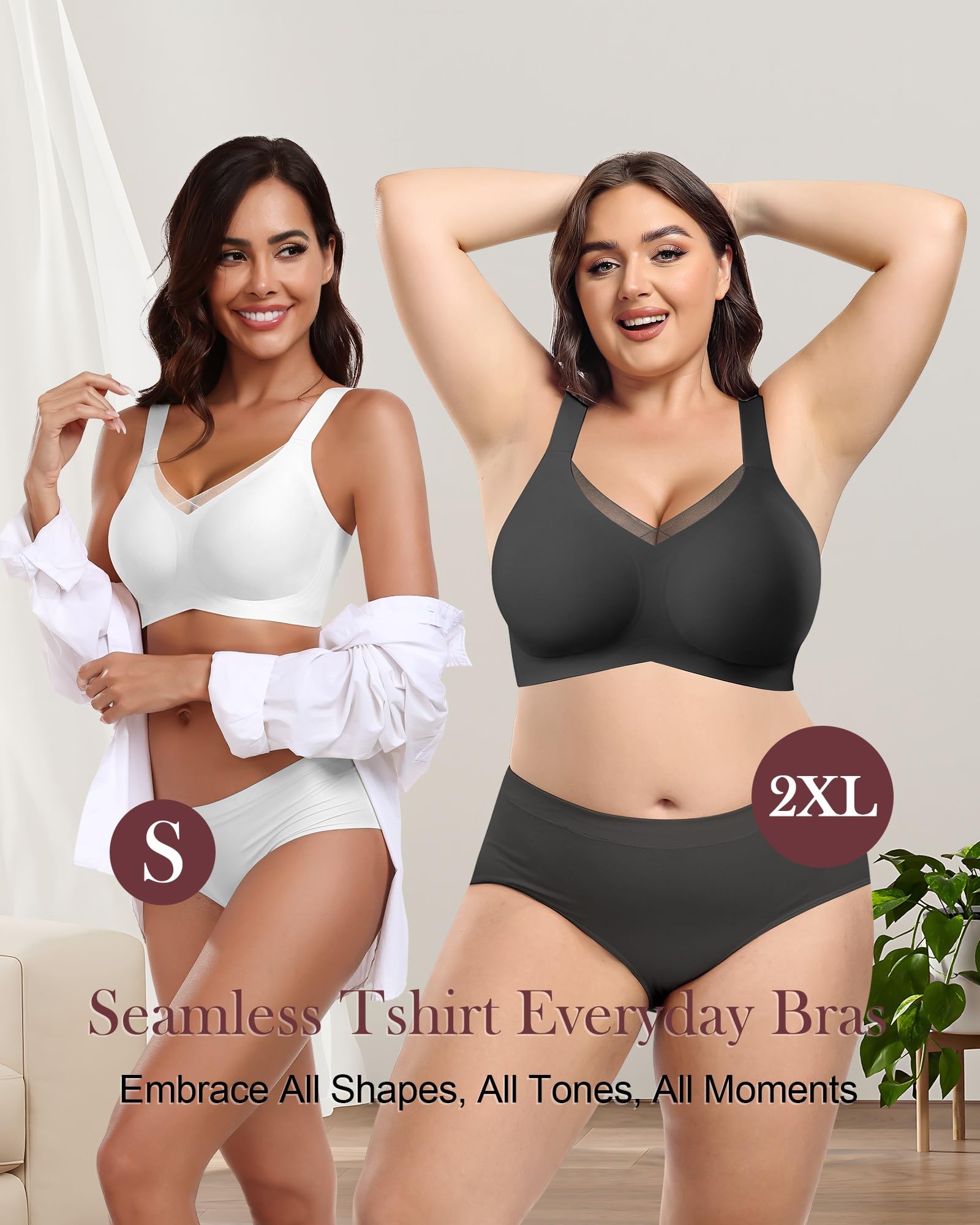 HORISUN Damen Ohne Bügel BH, Komfort Nahtloser Push Up Bralette Mit Starker Halt Mesh Spitzen Bustier Für Große Brüste Bügeloser BHS