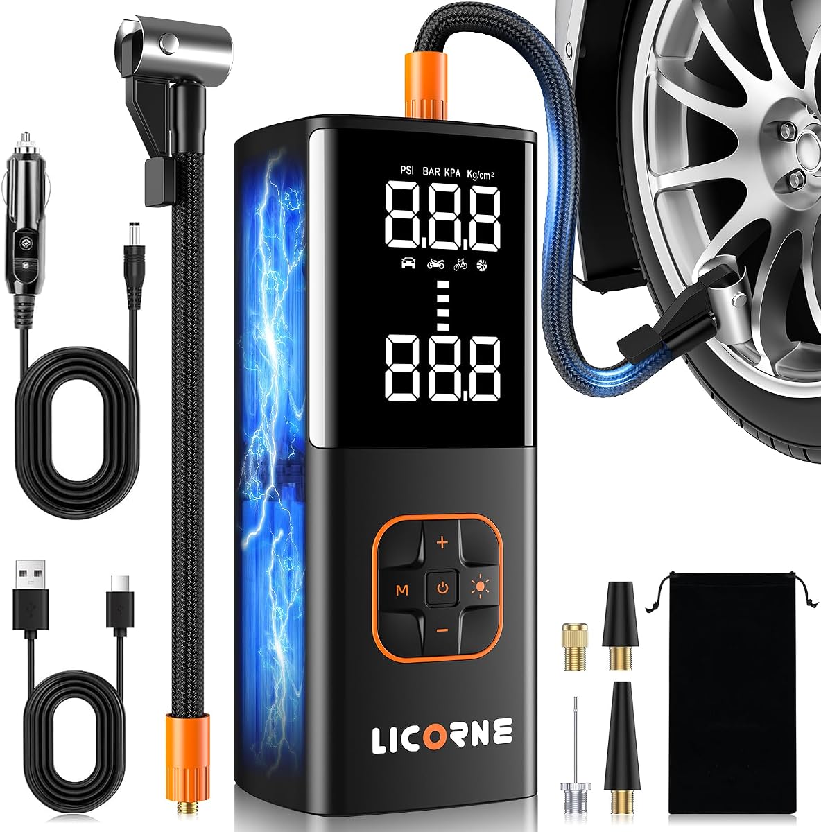 Tire Inflator 5x 180 PSI cordless inflator with digital pressure | Powerful inflation with no need for an external power source, wireless operation, a precise LCD, and a portable design