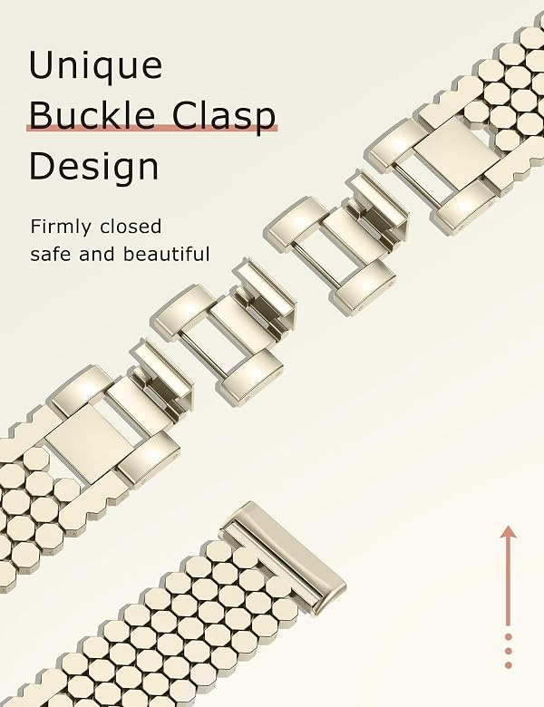Minyee Metal Bands Compatible with Fitbit Sense 2/Versa 4/Versa 3/Sense Bands Women, Dressy Stainless Steel Chain Honeycomb Designer Fancy Gold Link Bracelet Wristband Replacement Strap for Sense 2 by Minyee - Image 3