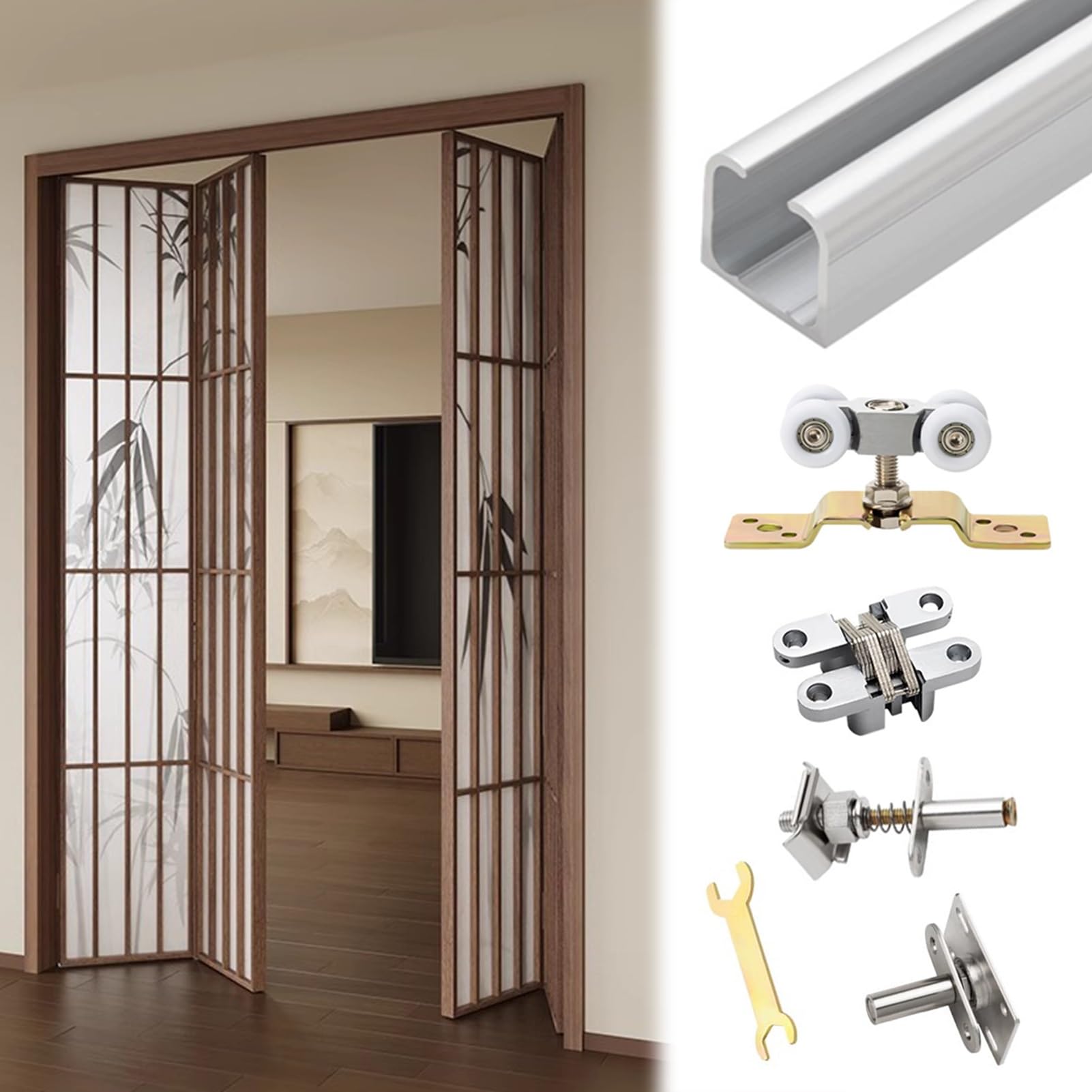 binario per porta scorrevole Kit Di Ferramenta per Porte A Soffietto Montate Al Soffitto, Ferramenta per Binari in Alluminio per Porte A Soffietto, Ferramenta per Porte di Armadi(400cm/157.5in)