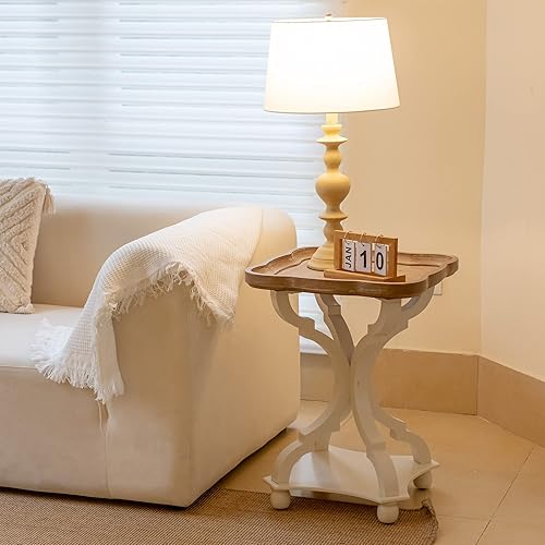 Miniatura 9 de LONYKE Mesa auxiliar rústica de granja, mesa auxiliar con bandeja natural para familia, comedor o sala de estar, acabado hecho a mano, moderno,