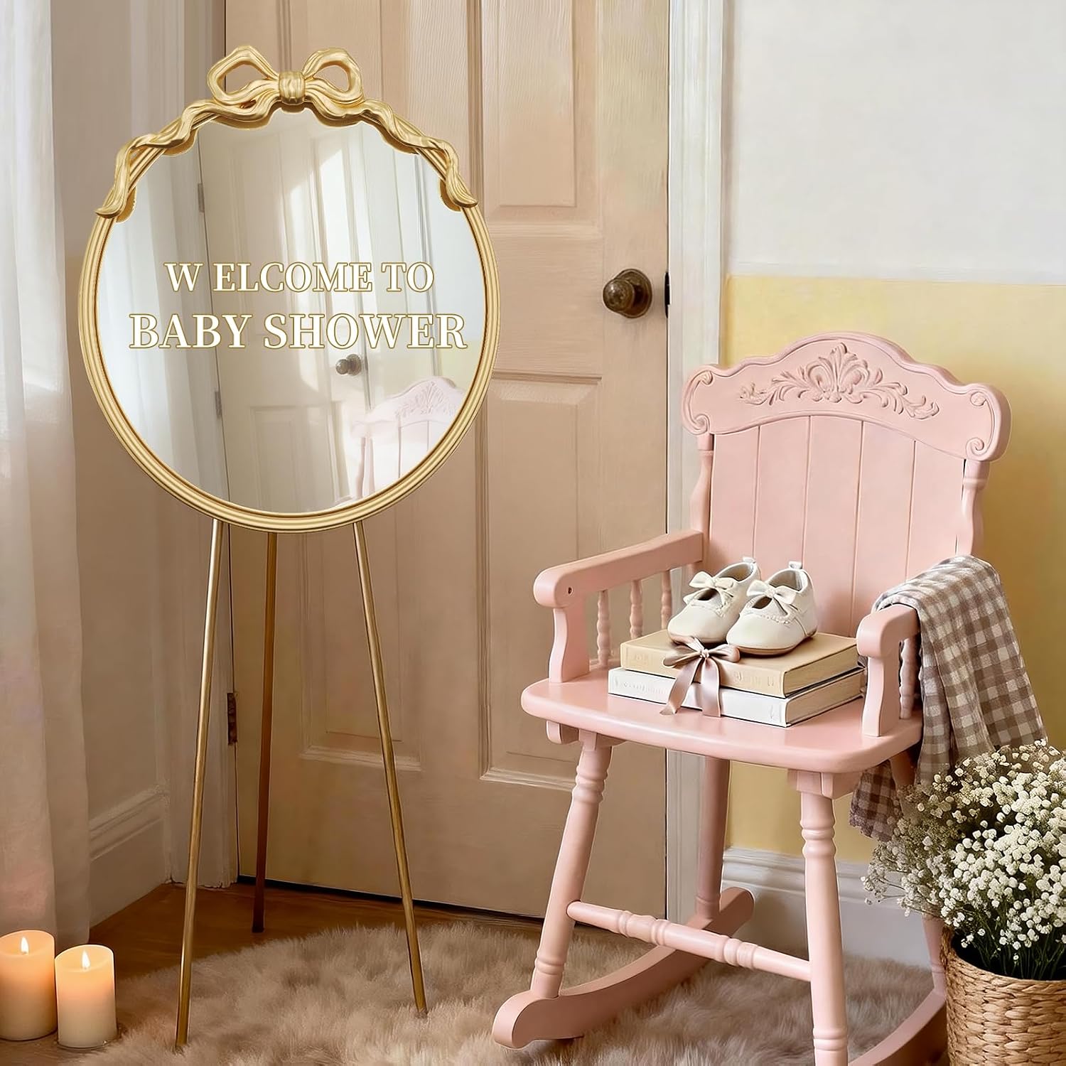 Bow Mirror 20 inch,Wall Art Decor Mirror Gold Bow Mirrors for Nursery,Bedroom, Hallway, Living Room