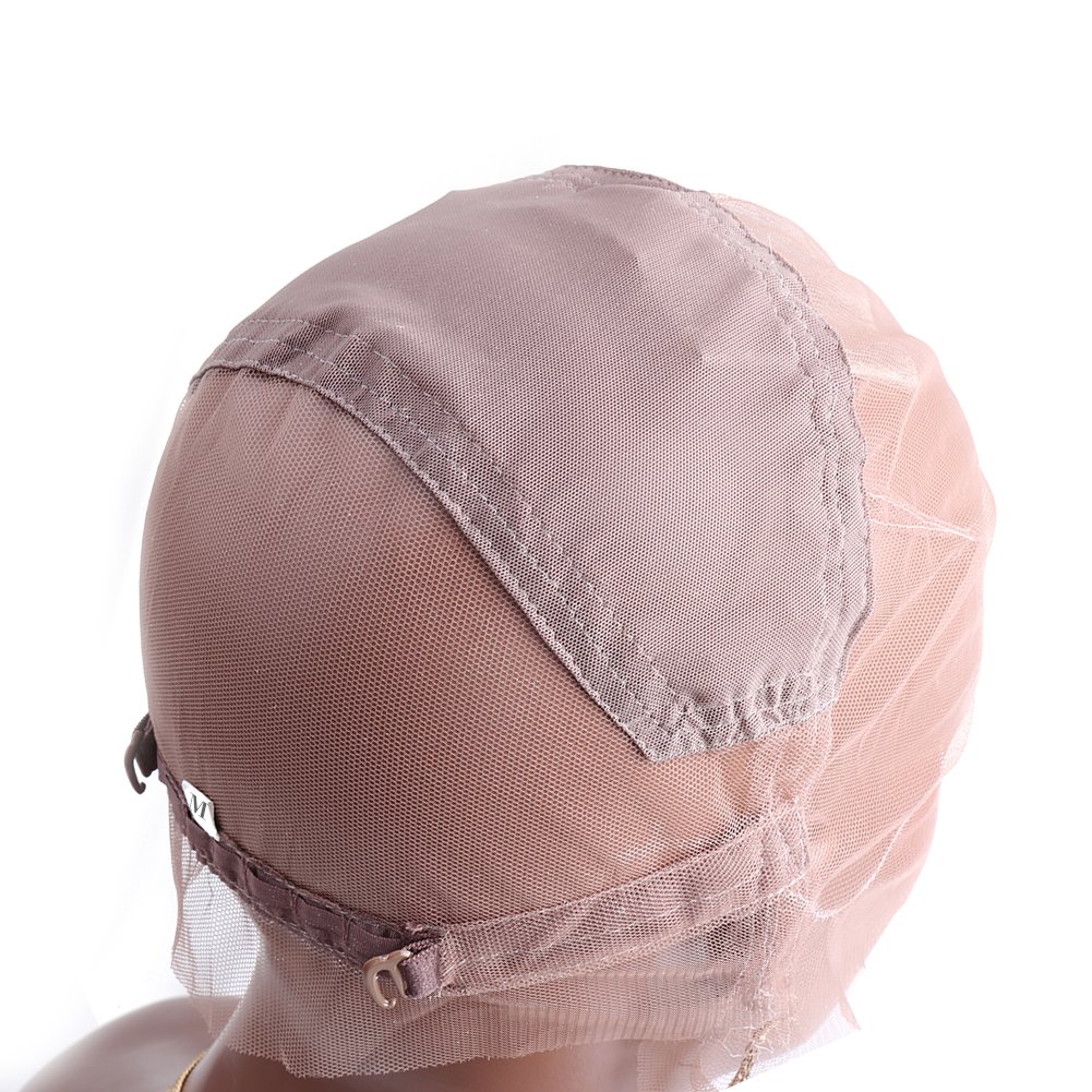 Bella Hair Full Lace Wig Cap with Adjustable Straps for Making Wigs, Medium Brown Swiss Lace with Stretch Panel at Crown (Medium Size Cap)