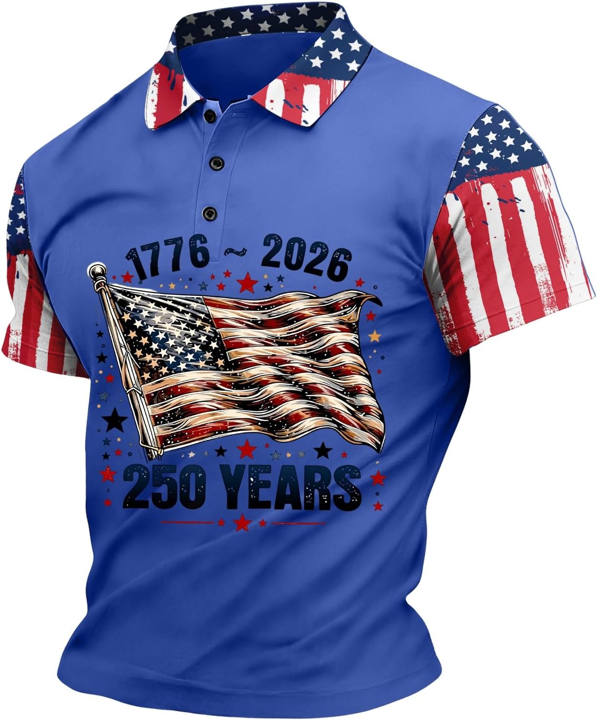 Independence Day 250 Years Polo Shirt - 250Th Anniversary American Flag Patriotic Tee Raglan Sleeve Shirts, M-3XL