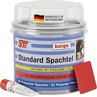 STC 2K Spachtelmasse – Polyester Füllspachtel in beige für Auto Karosserie – inkl. Härter & Spachtelblatt – vielseitiger Feinspachtel Kfz für Reparatur, Glätten & Ausgleichen von Oberflächen – 0.25 kg
