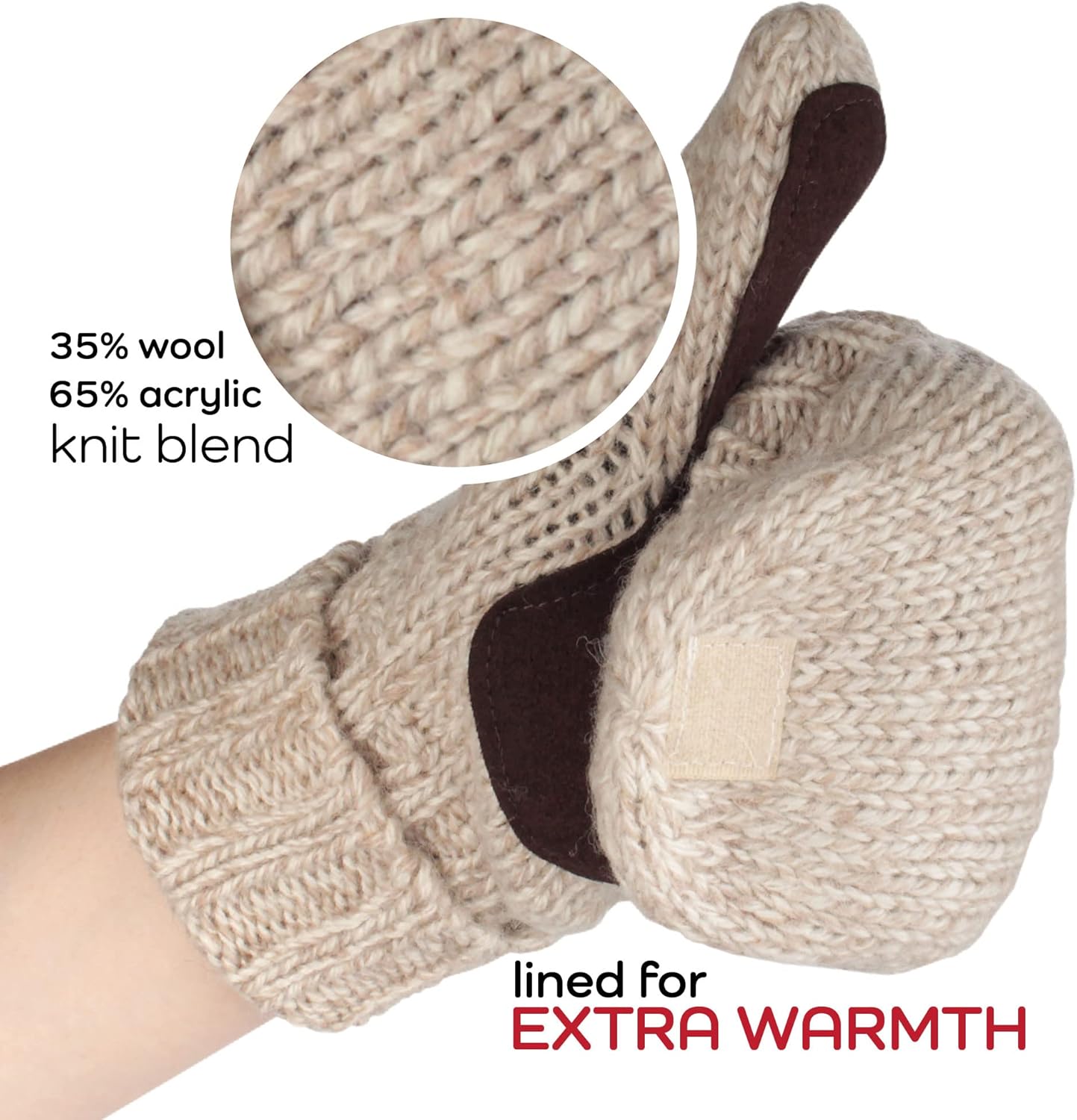 BambooMN Wool Acrylic Knitted Winter Convertible Half Fingerless Glove Mittens Combo - Image 4