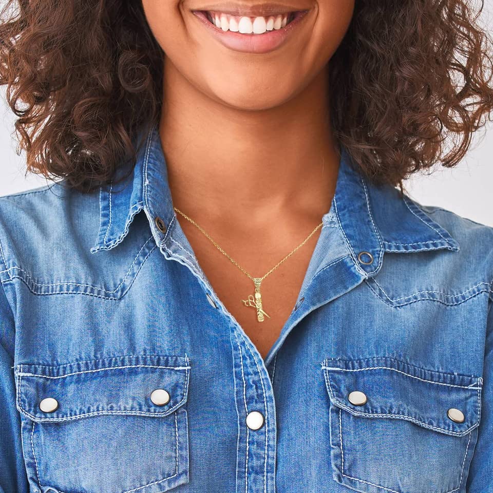 Personalized Name 14K Yellow Gold Hair Stylist Scissor and Barber Shop Pole Engravable Pendant Necklace - Choose Pendant Only or Necklace with 16”-22” Chain4