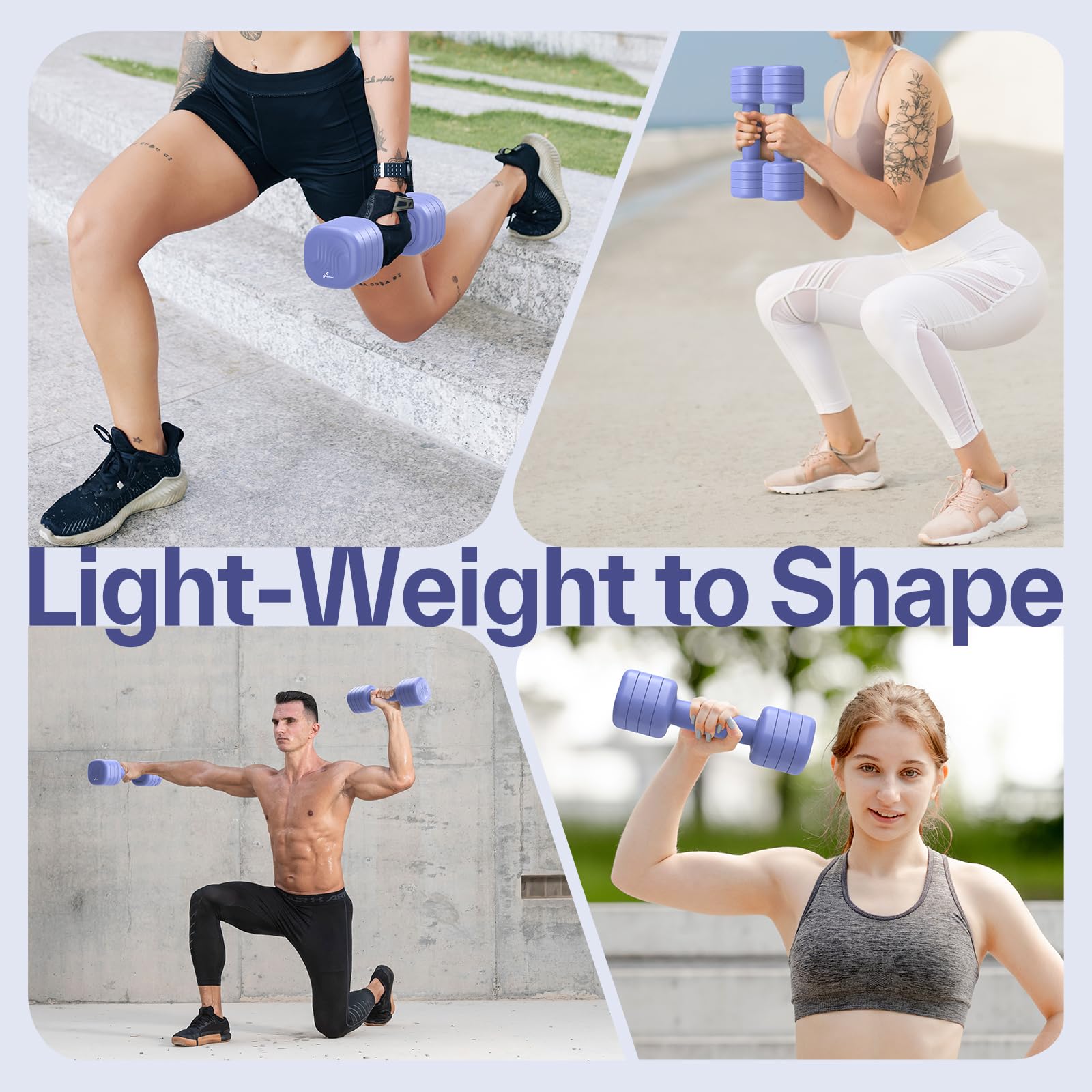 Sportneer Regulowane hantle dla kobiet – krótkie hantle zestaw 2 sztuk (po 1 – 2,5 kg) z antypoślizgowym uchwytem z tworzywa TPU, zestaw hantli 4 w 1 do sprzętu fitness do domu, na siłownię i trening