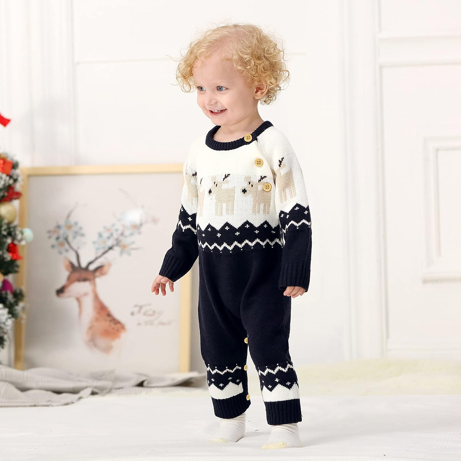 mimixiong Baby Christmas Sweater Toddler Reindeer Outfit Long Sleeve Red Clothes