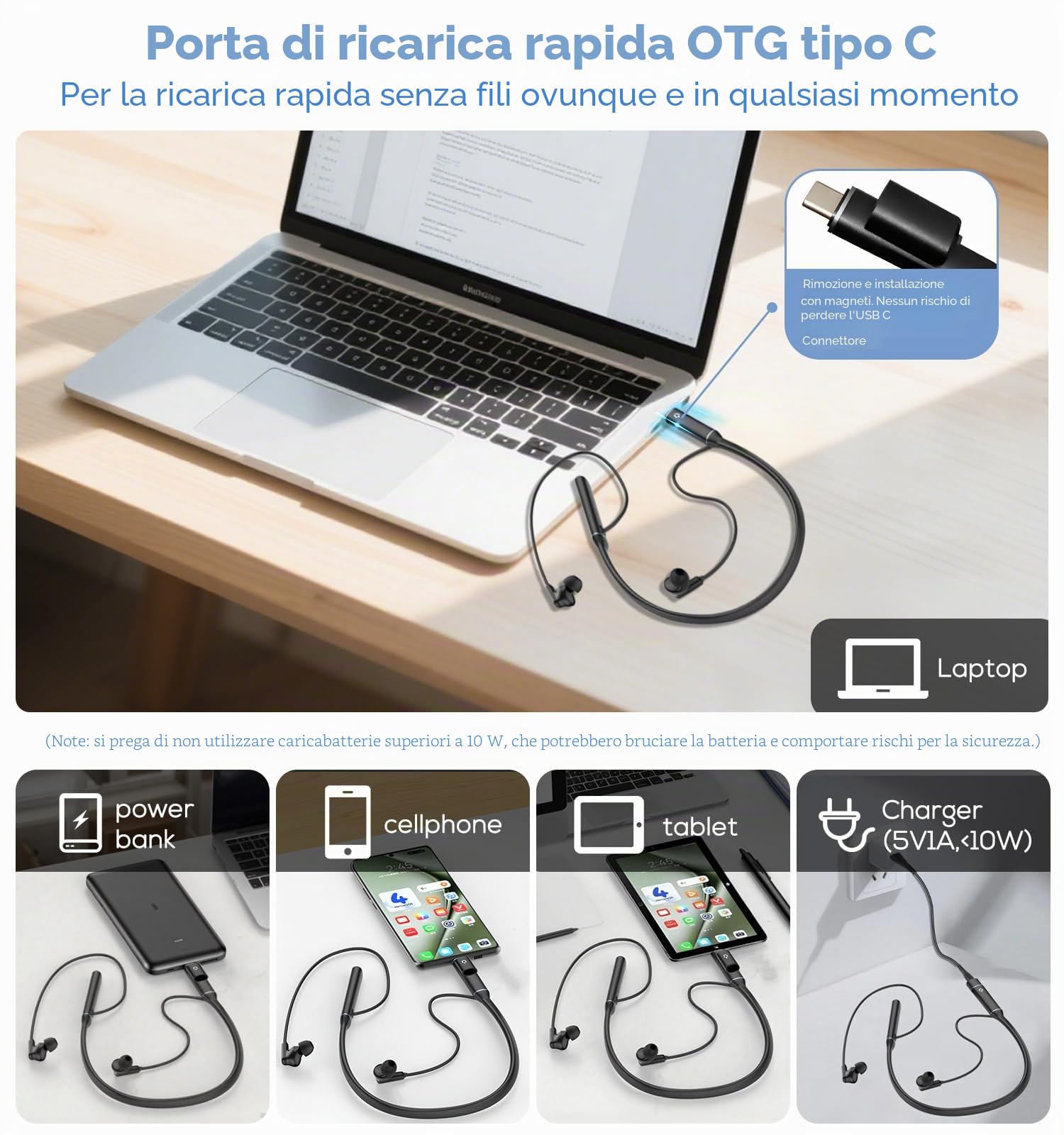 Hmusic A3 Cuffie Bluetooth con Archetto da Collo - OTG-USB Ricarica, Nero | 35 ore di autonomia, isolamento acustico, auricolari in-ear per lavoro, sport, corsa, palestra