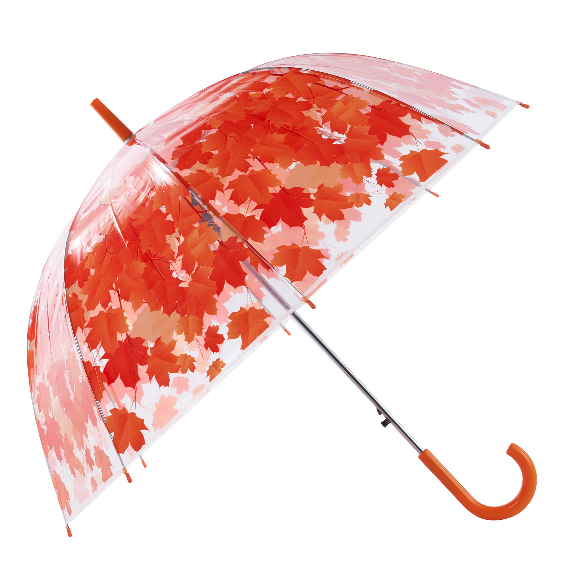 ThreeHClear Dome Bubble Umbrella with Leaves Automatic Switch Long Handle Straight Pole Rainproof Photographing for Women and Children