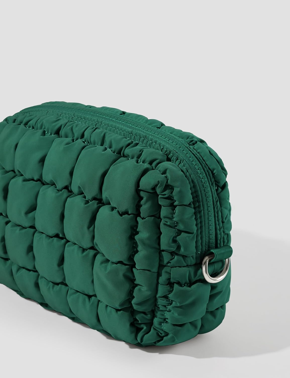 Yarnic Quilted Makeup Bag Puffy Cosmetic Bag, Quilt Travel Toiletry Bag for Women, Puff Cute Makeup Bag Organizer Puffer Makeup Pouch Soft(M, Deep Green) - Image 4