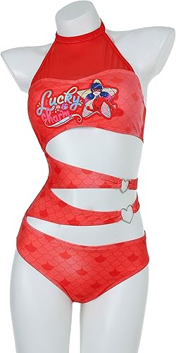 Vista 2 de Miraculous Traje de baño de una pieza con cuello alto y diseño de mariquita para mujer