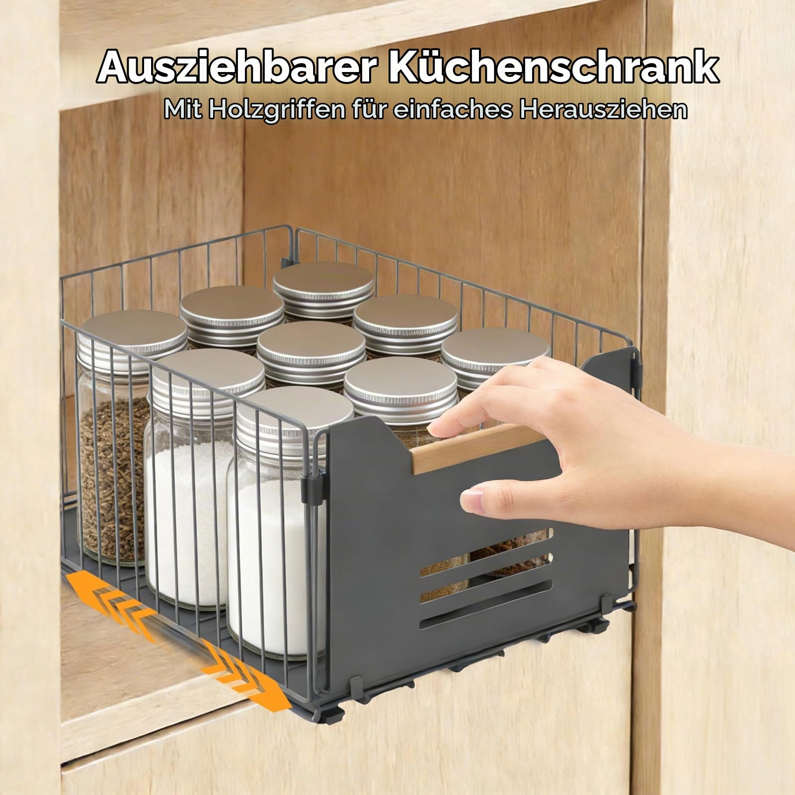 Romon Teleskopschublade, 2er Set Ausziehbare Schublade Küche aus Hochwertigem Carbonstahl Grau 37.5x24.5x19cm für Küchenschränke für Speisekammer und Badezimmer