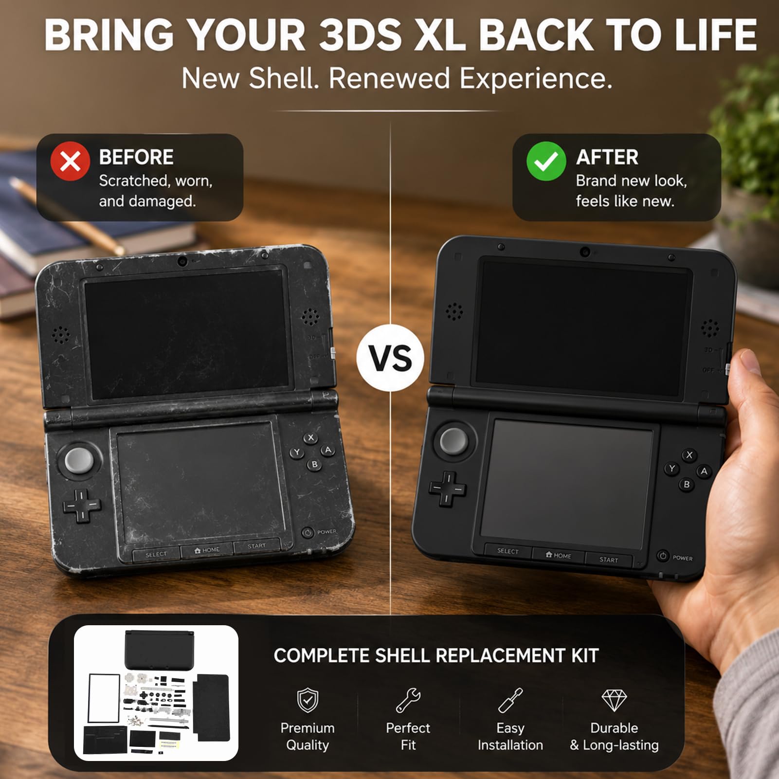 PC Case Full Housing Case Cover Shell Avec Boutons Pièce De Rechange Coque De Protection Pour 3DS XL Game 4 Couleurs(Noir)