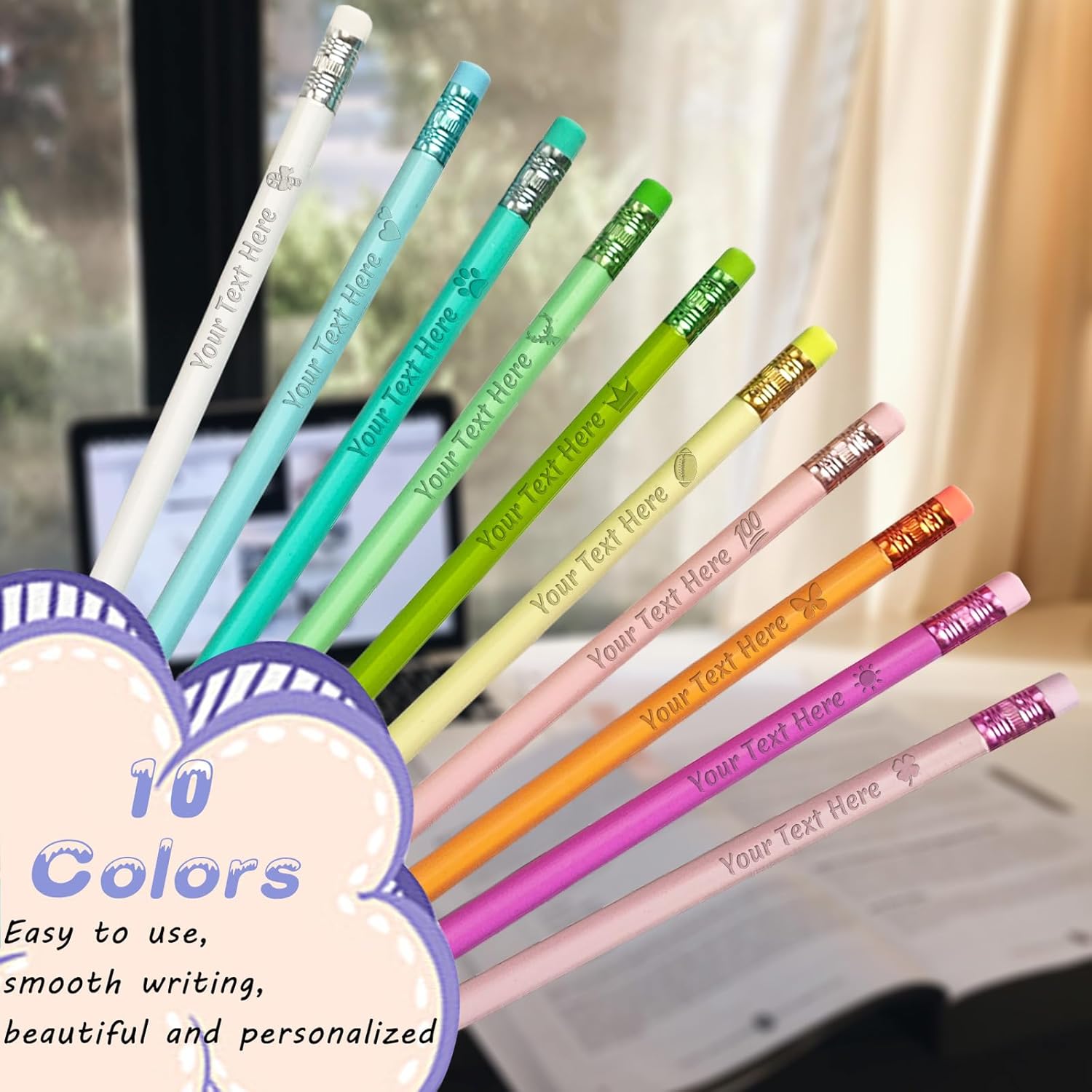 60PCS Personalized Pencils Bulk Custom Pencils with Name Logo Text Customized Engraved #2 Triangular Pencil for Kids Student Names Back to School Teacher's Day EMix