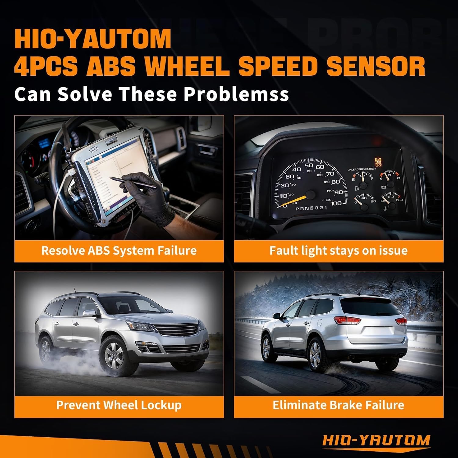 22739728 4PCS ABS Wheel Speed Sensor Front & Rear Left Right, Compatible with Buick Enclave 2008-2017, Chevrolet Traverse 2009-2017, GMC Acadia 2007-2017, Saturn Outlook 2007-2010, Replaces 22739727