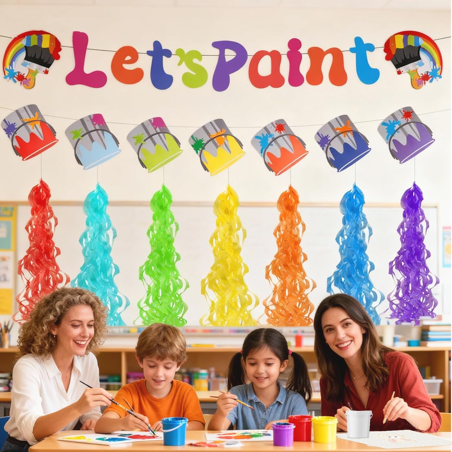 Art Party Decorations Kit Let's Paint Splatter Party Supplies Include Rainbow Hanging Swirl Streamer Pouring Paint Can Ceiling Hanging Streamer Decor Art Birthday Decorations
