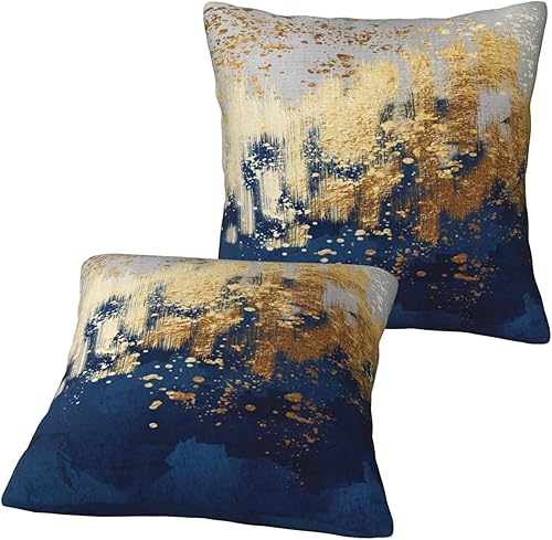 Miniatura 2 de Juego de 2 fundas de almohada decorativas azul marino y dorado de 18 x 18 pulgadas, fundas de almohada cuadradas azules y doradas para dormitorio,