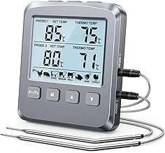 CIRYCASE Dual Sonda Termometro Cucina Digitale, Termometri per Alimenti con Grande LCD & Allarme, Lettura Rapida Termometro Barbecue per Forno, Carne, Latte, Olio Frittura, Liquidi, Regalo per Donne