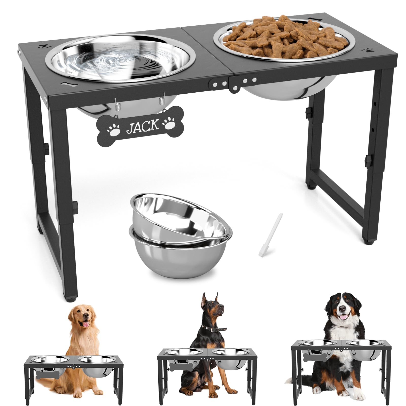 Gamelles surélevées pour chiens de grande taille SHAINFUN avec support réglable 3 hauteurs et 2x2.8L