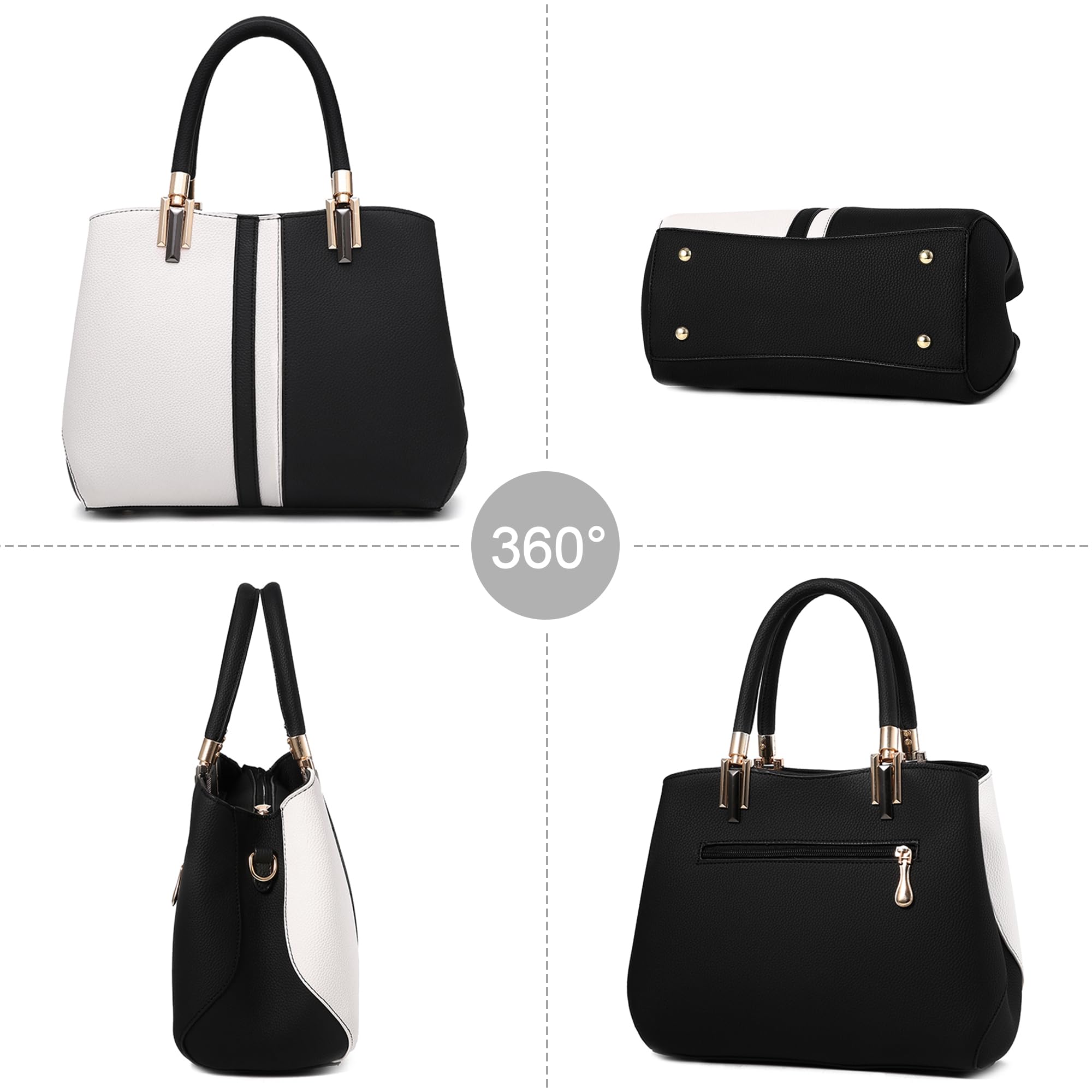Elégant Sac à Main Femme Sac Fourre Tout Épissage Sac à Bandoulière Dames Sacs Portés Epaule PU Cuir Sac Tote Travail Achats Fête Voyage Sac de Cours Noir