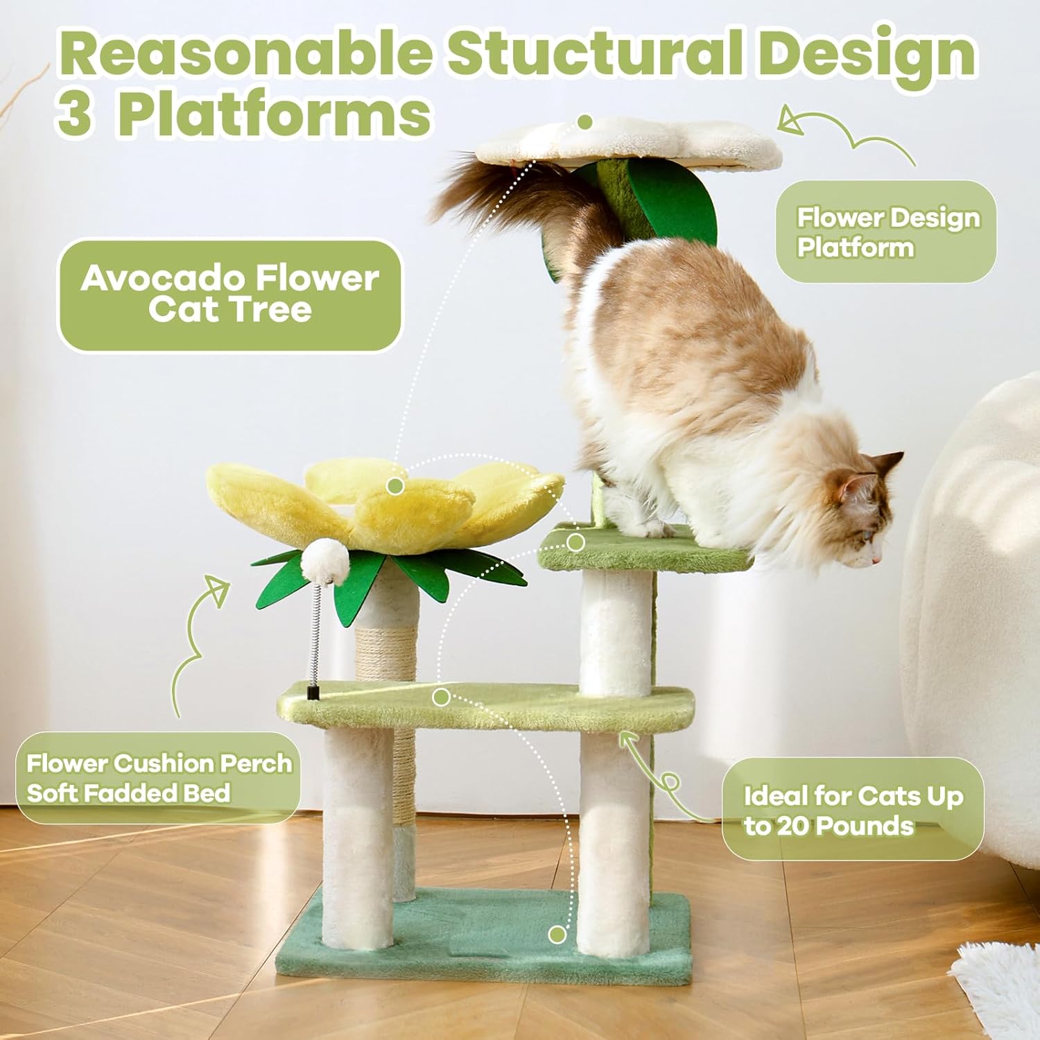 HYABi 40-Inch Avocado Cat Tree Tower - Small Garden Cat Condo with Multi-Level Activity Platform & Scratching Posts, Perfect for Indoor Kittens and Play