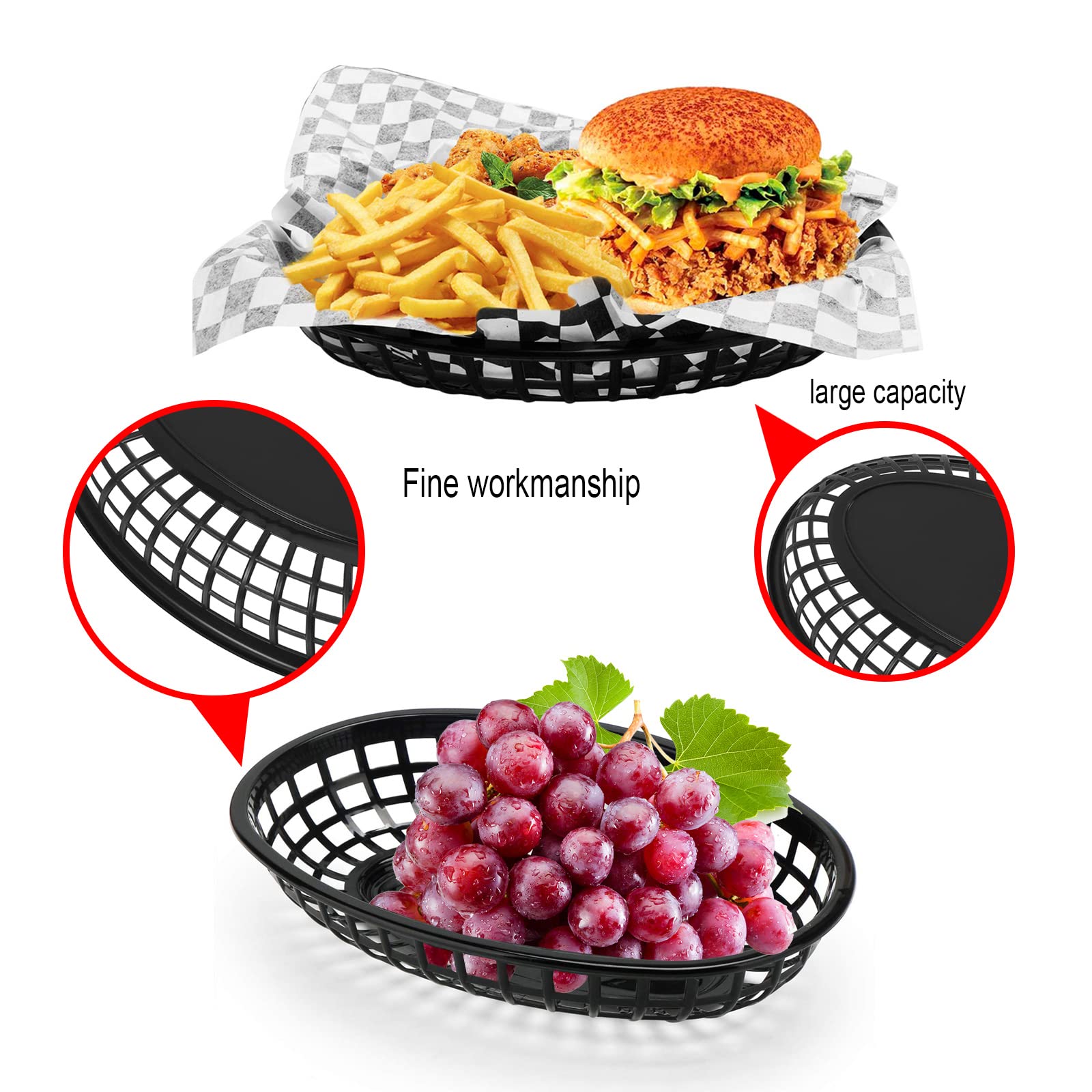 Cestini Portavivande In Plastica Riutilizzabili 6 Pezzi (rosso/nero). Perfetti Per Patatine, Hamburger, Frutta, Feste E Picnic. - 2