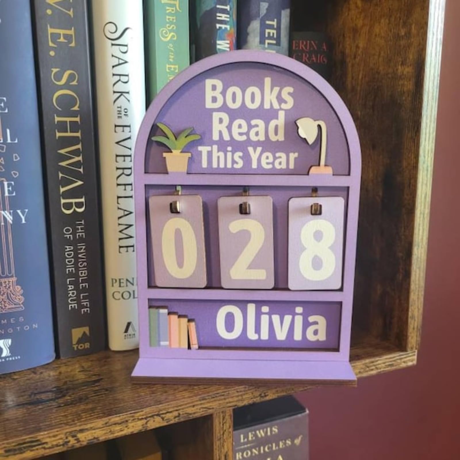 Personalized Books Read This Year Counter Mini Plaque with Flat Base,Book Tracker Sign,Mini Bookshelf,Gift for Readers,Book Lovers Gift,Books Ends,Bookshelf Decor,Christmas Birthday Gifts (Purple)