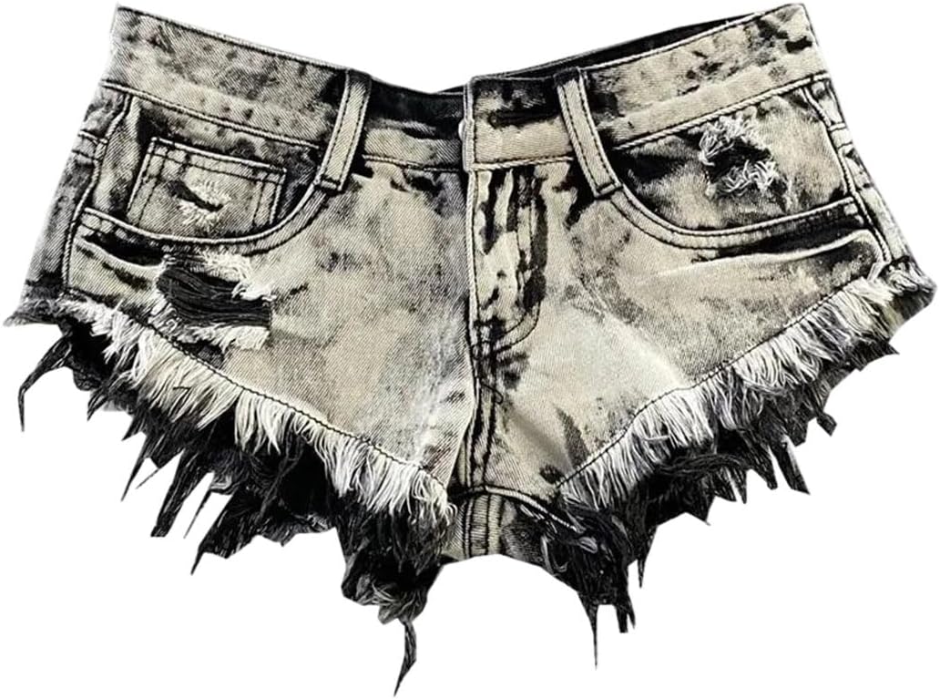 Women's Summer Low Waist Light Broken Edge A Line Denim Shorts