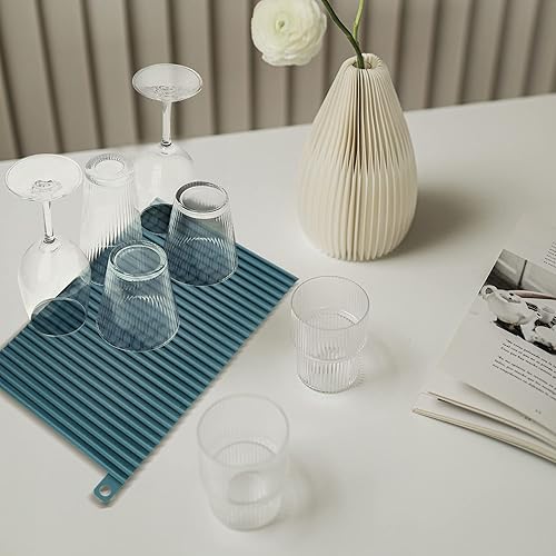 Miniatura 9 de Paquete de 5 tapetes de secado de platos para encimera de cocina, tapete de secado de silicona ecológico extra pequeño, fácil de limpiar, resistente