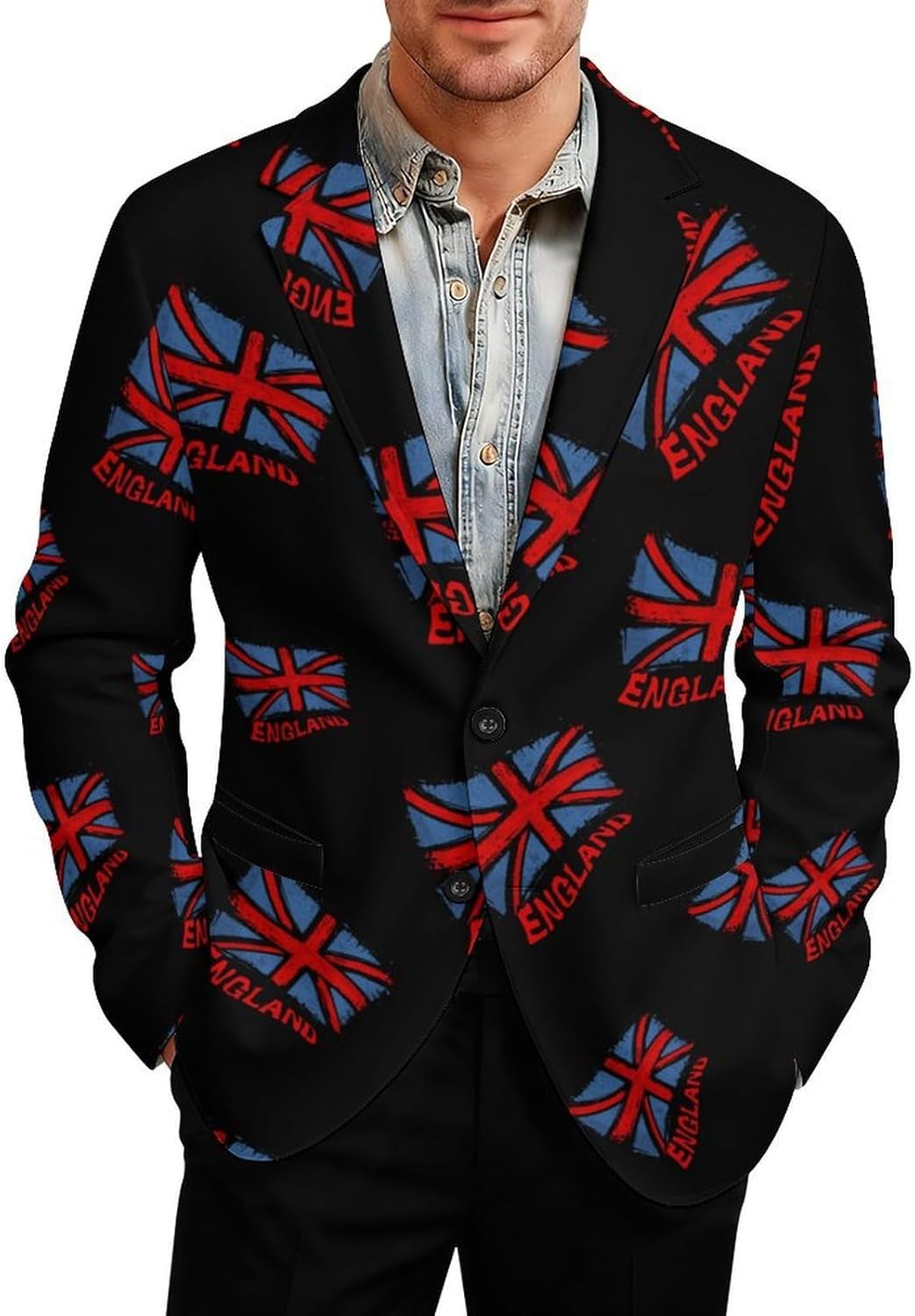 Vintage England Flag Trendy Men's Two Button Suit Funny Casual Slim Fit Blazer Coat Tuxedos Jackets