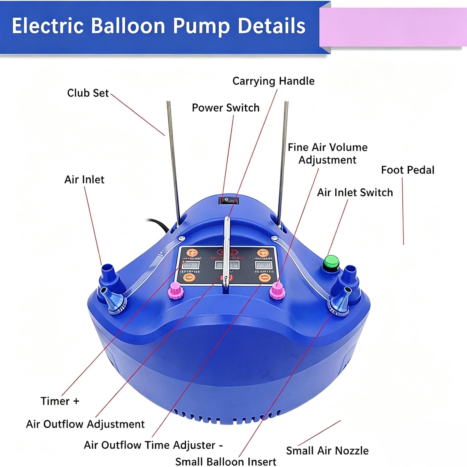 Pompa Elettrica Per Palloncini, Gonfiatore Digitale Con Timer Da 1200 W, Pompa Ad Aria Di Precisione Per Vari Tipi Di Palloncini.