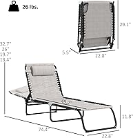 Vista 3 de Outsunny Juego de 2 tumbonas plegables, sillas de bronceado para patio, tumbona para exteriores con respaldo reclinable de 4 posiciones, asiento