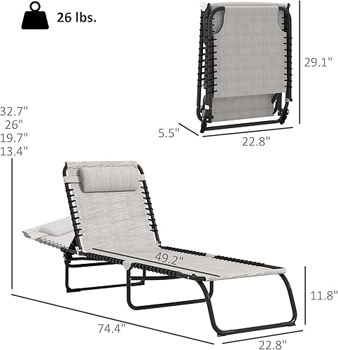 Miniatura 3 de Outsunny Juego de 2 tumbonas plegables, sillas de bronceado para patio, tumbona para exteriores con respaldo reclinable de 4 posiciones, asiento
