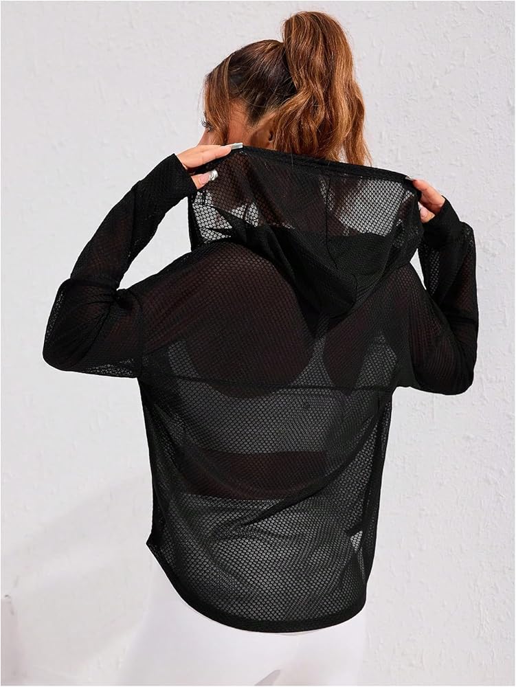 Amazon.com : SweatyRocks Women's Zip Up Hoodie Sheer Mesh Hooded