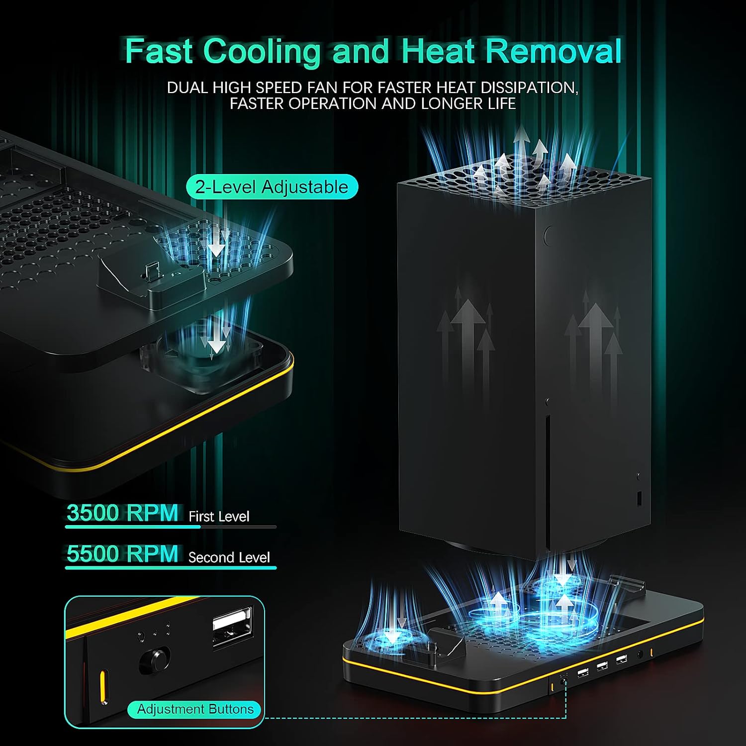 Vertical Cooling and Charging Stand Compatible with Xbox Series X/S Console＆Controller, 7 Color Lights/3 USB Ports, Vertical Dual Controller Charger Station Dock Accessories - 2 Gear Fan Speed : Video Games