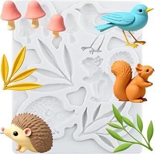 Animal Silicone Mold Hedgehog Squirrel Bird Mushroom Fondant Chocolate Molds For Cake Decorating Cupcake Topper Chocolate Candy Polymer Clay Gum Paste