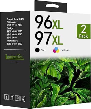 96XL 97XL Ink Cartridges Black Color 2-Pack, 1Black/1Tri-Color Replacement for HP Ink 96XL 97XL for Deskjet 6940 6980 9800 Officejet 7310 7210 Printer