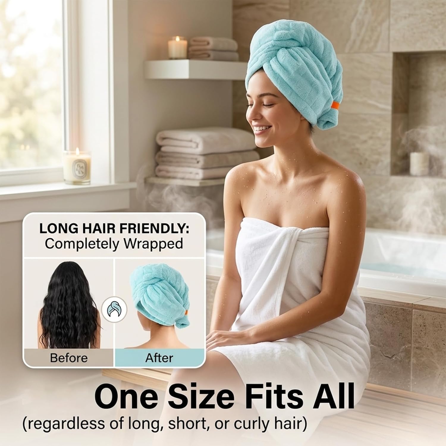 5Pcs Soft Microfiber Hair Drying Towel for Women Girls, Super Absorbent Quick Dry Towel for Curly Long Thick Hair Turban for Wet Hair (Style A)
