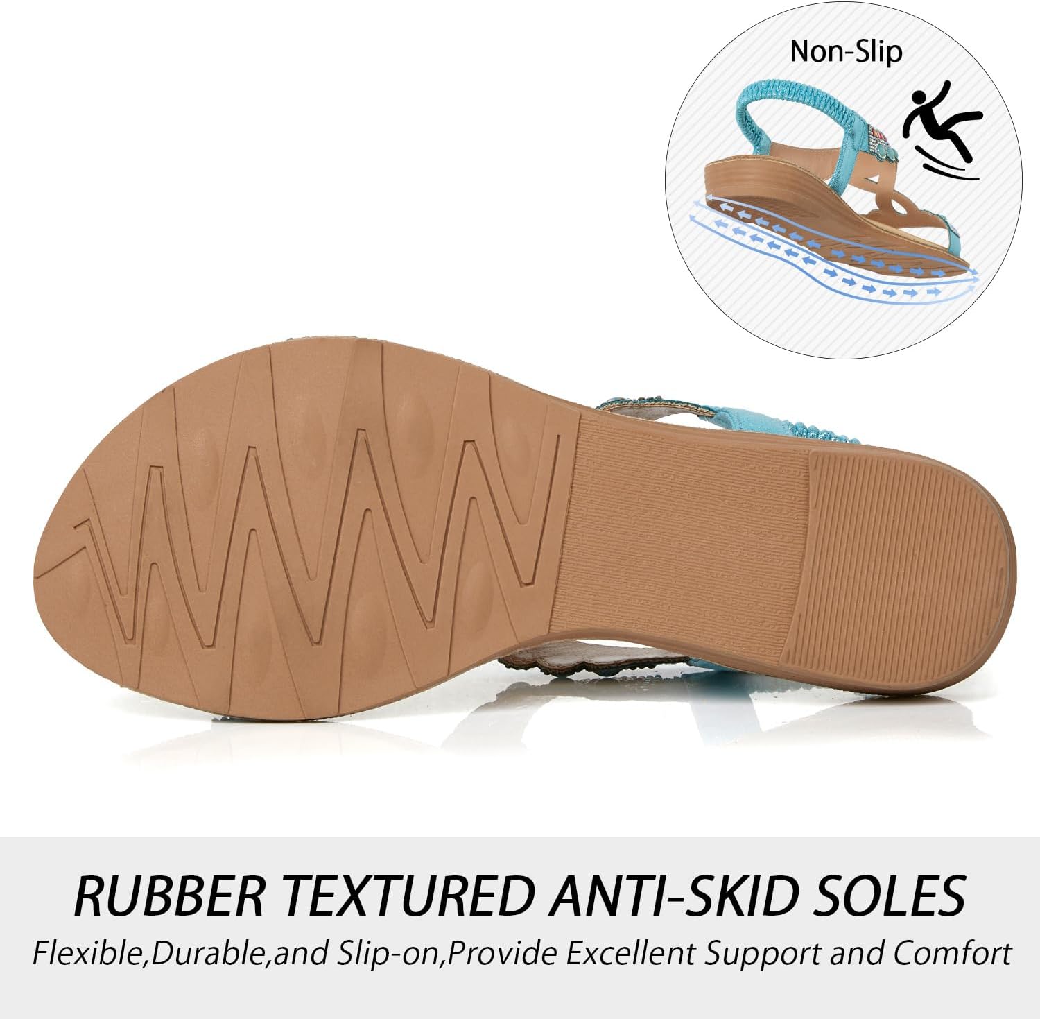 iCKER Women Rhinestone Sandals T-Strap Buckle Bohemian Pearl Crystal Flat Sandals - Image 4