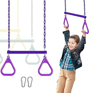 Duty Ring Trapeze Bar for Backyard-16.5" Trapeze Swing Bar- Swingset Accessories Outdoor with 47" Coated Chains 2 Snap Hooks (AB010004-3)