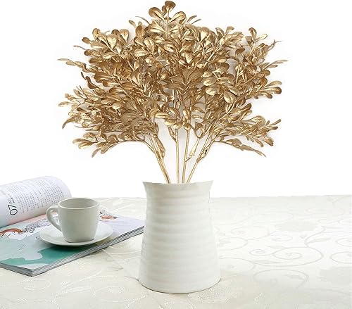 Miniatura 2 de Plantas artificiales de hoja dorada, hojas de plantas falsas de plástico, arbustos de hierba, arbustos de helecho, arbustos sintéticos, vegetación