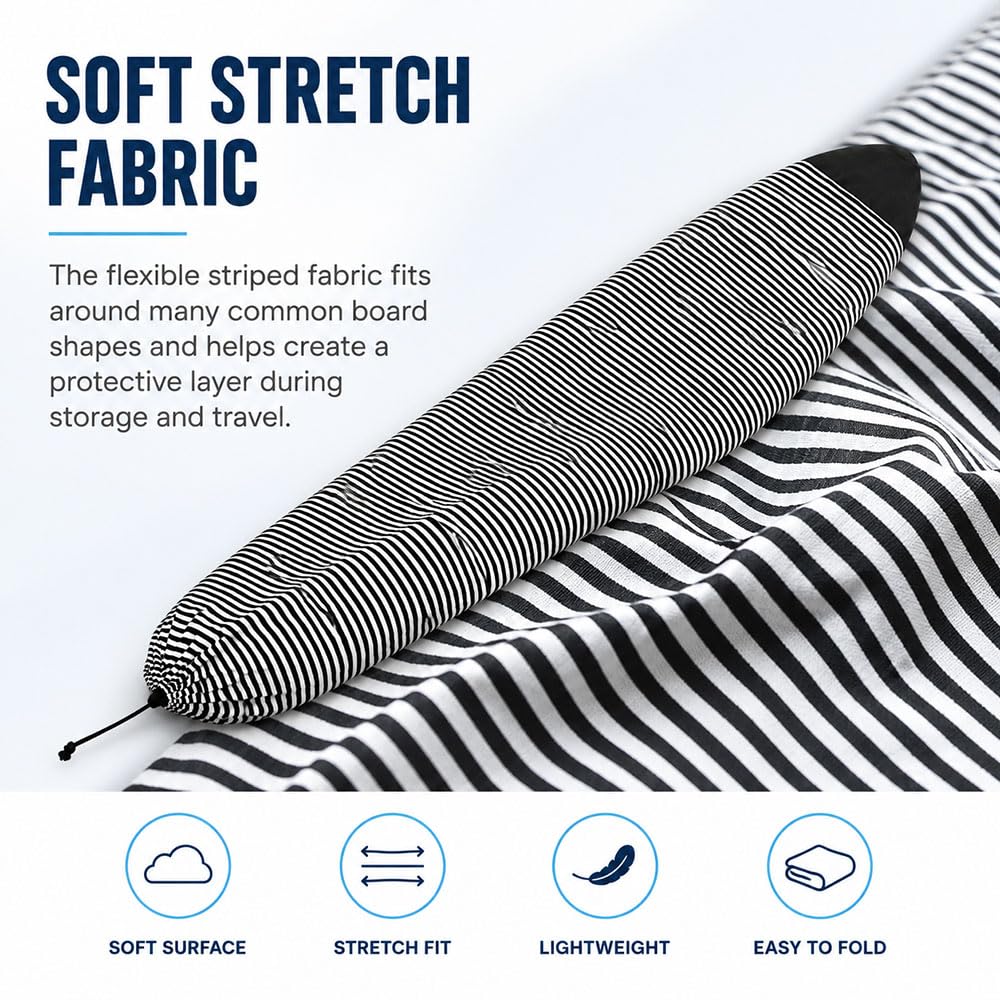 Calza Copri Surf, Tessuto Morbido Elasticizzato a Righe per Pyzel Next Step Up | Tessuto morbido a righe, protezione da polvere e segni leggeri per viaggio e deposito, 1 custodia con coulisse