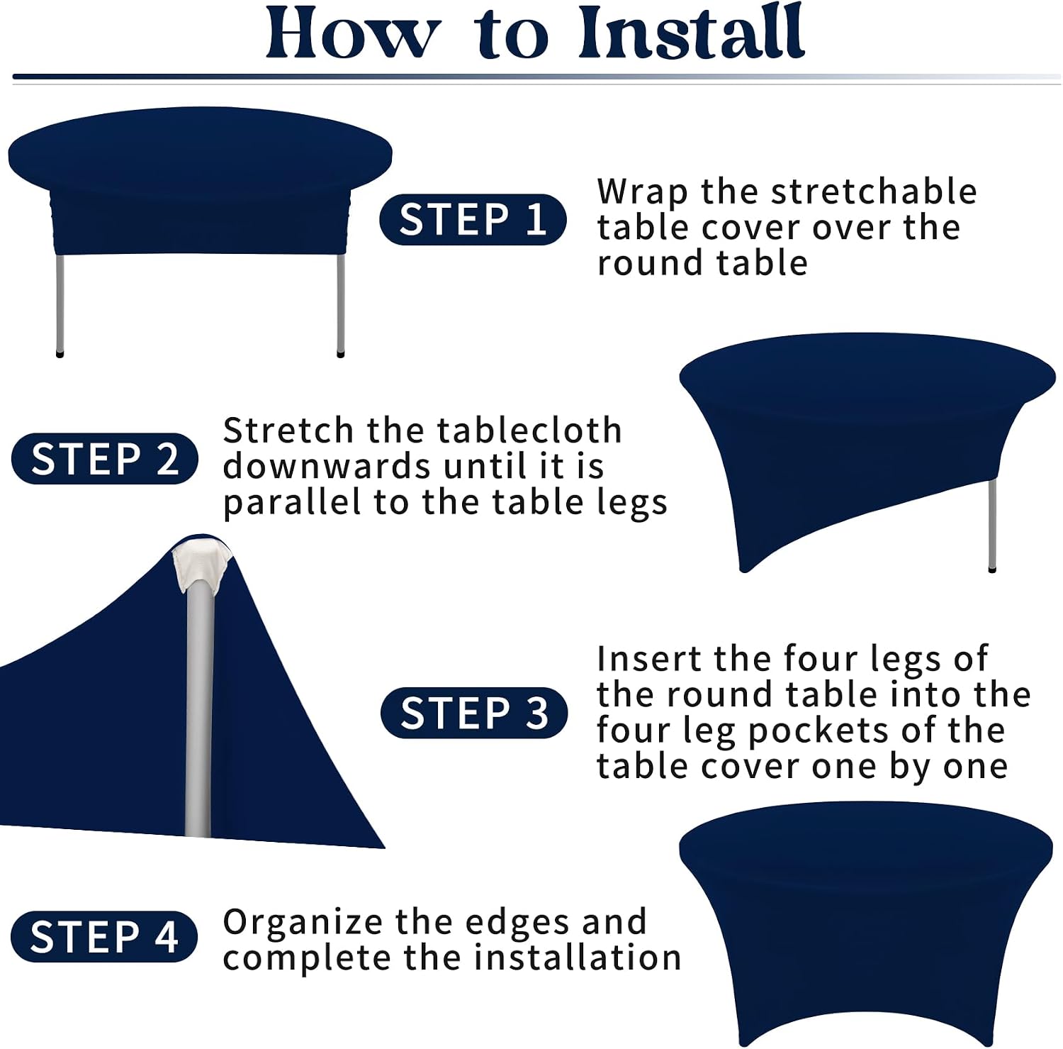 6Pcs 5FT Navy Blue Round Spandex Tablecloth 60 inch Stretchable Table Cover Tight Fit Stretch Tablecover Wrinkle Resistant Washable Table Cloth for Weddings Birthday Banquets Parties Festival
