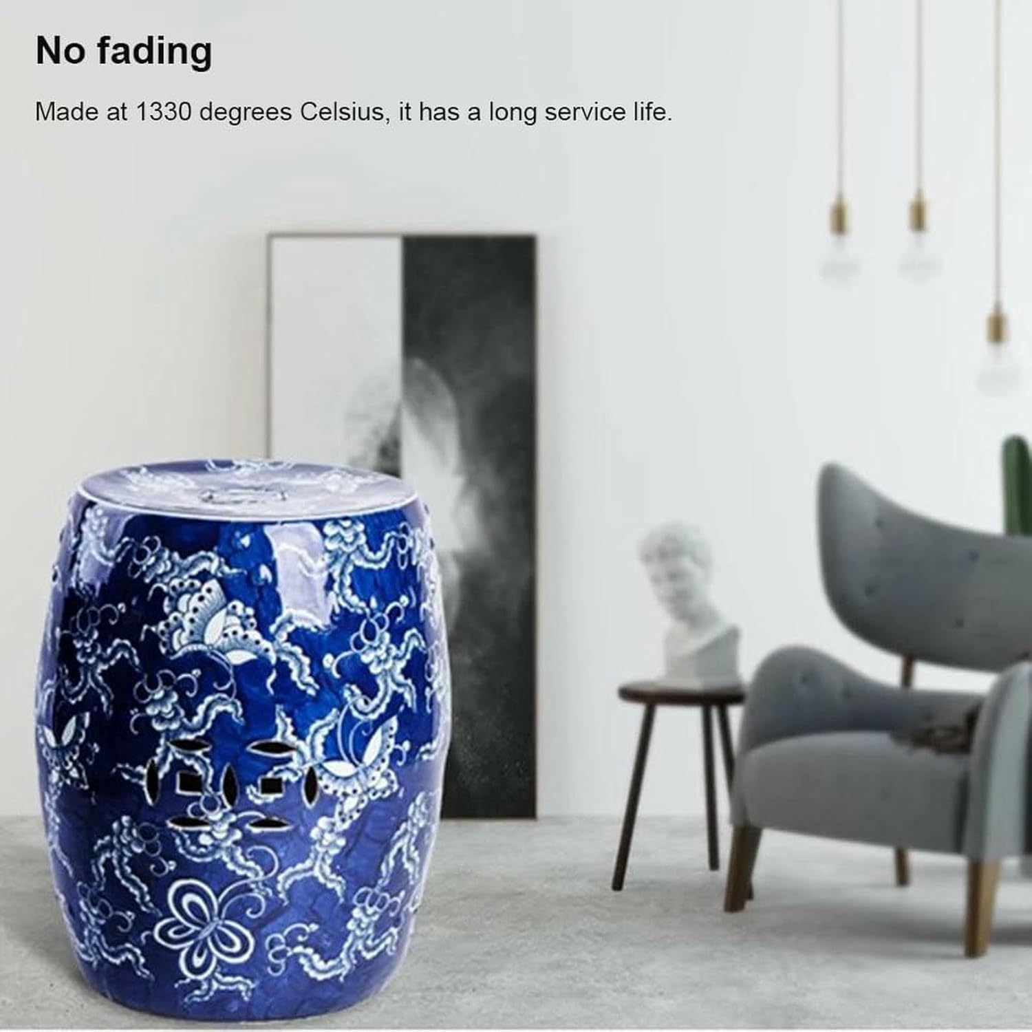 Blue and White Ceramic Decorative Garden Stool, Glazed Ceramic Garden Stool, Classical Garden Stool, Ceramic Drum Stool, Indoor and Outdoor Garden Stool