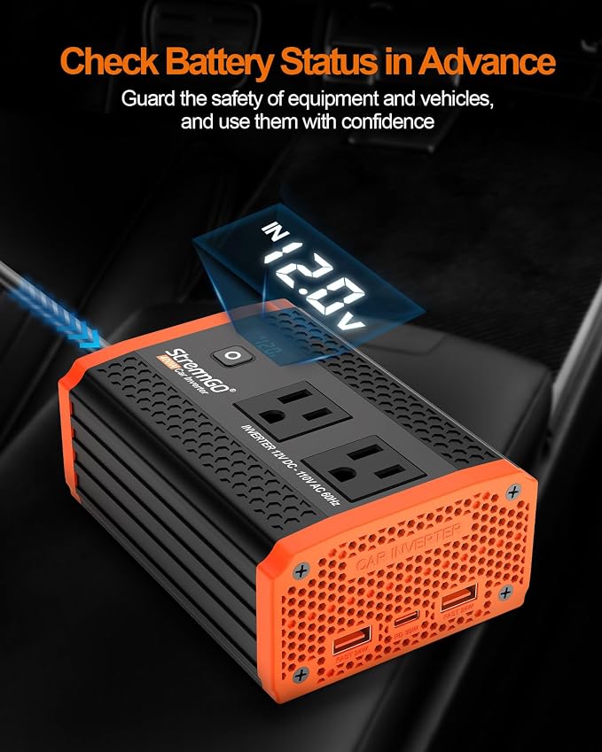 Inversor de corriente 400W para vehículo con doble enchufe y carga USB rápida miniatura 3